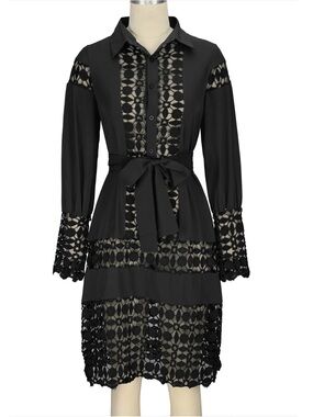 Black Lace Panel Shirt Dress